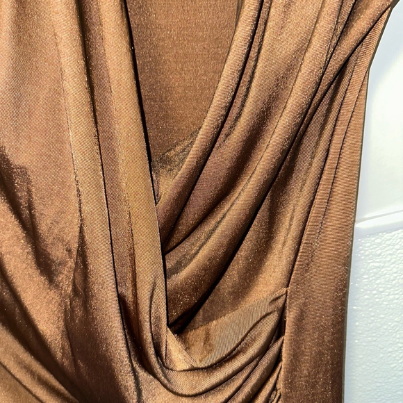 Boohoo Women's dark gold Mini Dress 10 night going out long sleeve plunge neck - Picture 5 of 9